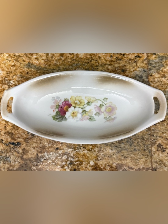Unbranded Other - Vintage Floral Ceramic Serving celery Dish in White and Pastel Floral